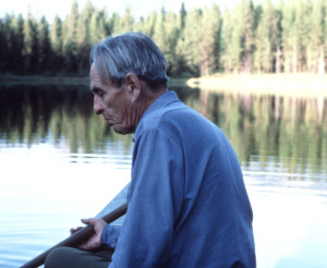Famous writer in canoe on Seeley Lake