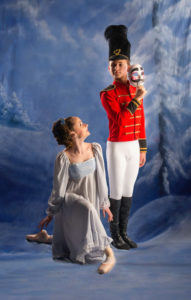 Clara (Kaitlyn Ruch) and The Nutcracker Prince (Kaden Pfister) are whisked to a magical kingdom in Queen City Ballet’s production.