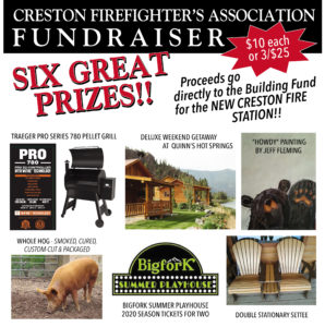 Although the Creston Auction and Country Fair are cancelled, a raffle offers a chance to win great prizes and support the rural fire department.