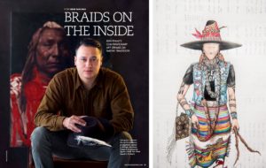 Indigenous Montana artist Ben Pease is featured in Mountain Living magazine for thought-provoking contemporary work that draws on tradition, as with his ledger art piece “Ms. Indigenous-er.”