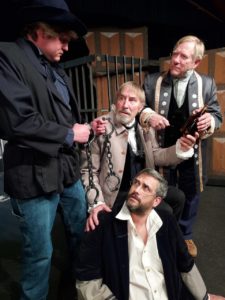 Meagher's co-conspirators in the Irish Rebellion with their jailer at left (Jeff Jennison) with John Glueckert as John Mitchell, Bob Mazurek as Keven Doherty, and Kyle Stinger as Terence MacManus.