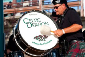 Drummer for the Celtic Dragon Pipe Band, which entertains at the Fáilte Montana Festival.