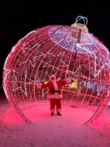 Santa is captured in a lighted ornament at Holiday Nights in Billings. 