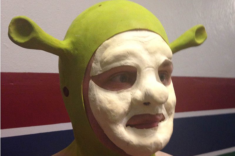 Scott with his prosthetics and Shrek mask.