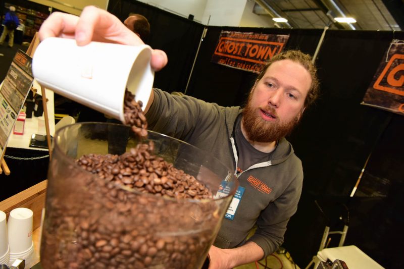 Sip a sample of Ghost Town Coffee's brew, roasted in Bozeman. 