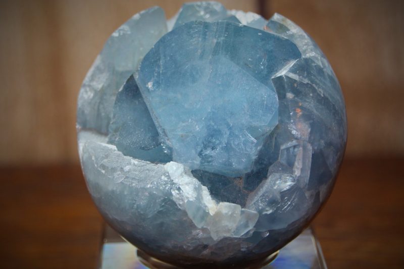 Sphere shows off the mineral Celestite's delicate blue color. 