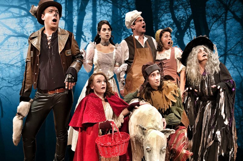 The cast of “Into The Woods” includes: back row: Mikey Winn, Sophie Sieh, Rob Koelzer, Joy James, and Erin Grace; and front row: Rachel Wambeke and Solomon Franchi.