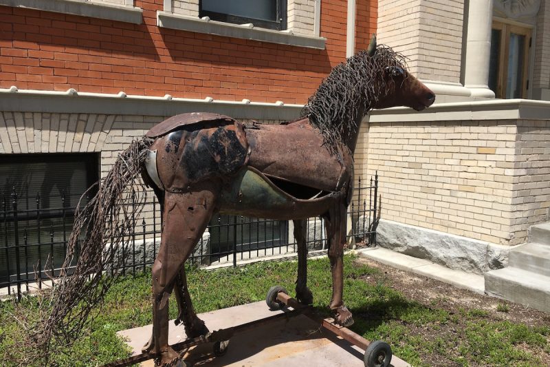 Pony by Jay Laber (Amskapi Pikuni/Blackfeet) was created from salvaged materials in 2015-2016.