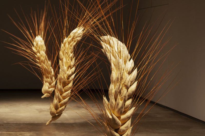 Wheat by Tracy Linder is made of leather, dyed grass, polyester resin and fiberglass.