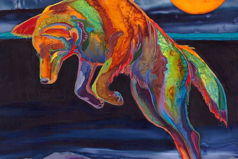Nancy Cawdrey's Coyote pounces beneath the moon in her 