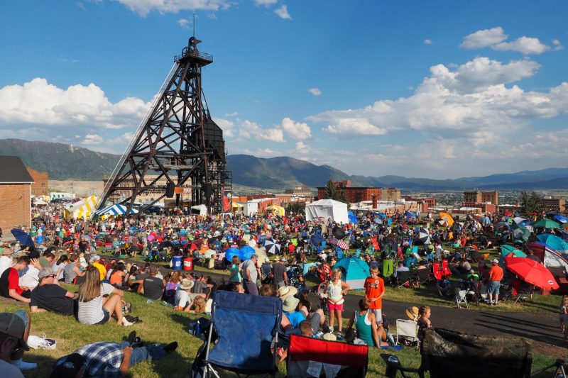Montana Folk Festival crowd gathers at The Original Stage – one of the most unique venues in the state. 