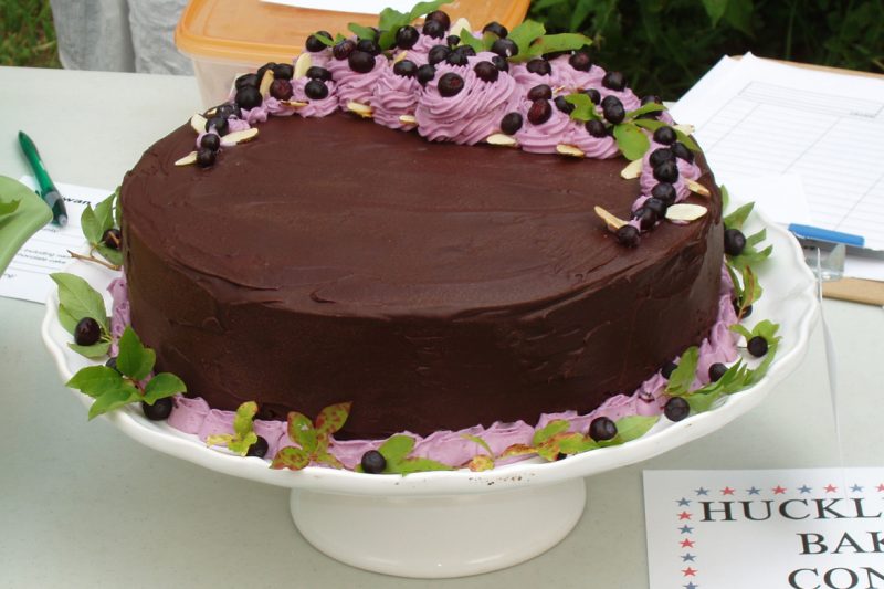 Luscious mix of huckleberries and chocolate adorn this entry in the Swan Lake Huckleberry Festival baking contest.
