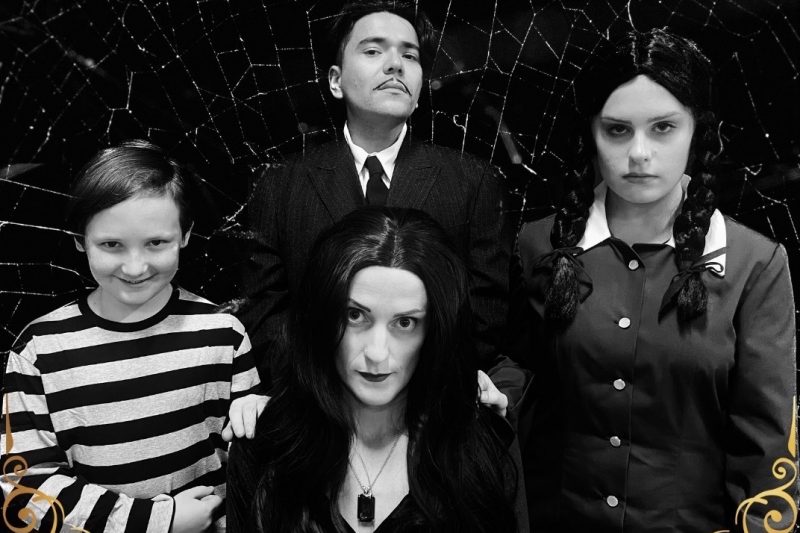 Get ready for a zany evening with The Addams Family – Pugsley (Jet Mucha), Gomez (Miguel Angel Olivas), Morticia (Jessie Cubberly) and Wednesday (Liv Carmichael).
